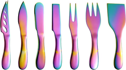 Copper Cheese Knives Set 7 Pieces Stainless Steel Kitchenware Utensils Gadgets 7 Pieces Cheese Knife,Cheese Spreader,Cheese Forks,Cheese Slicer,Cheese Cutter,Butter Knife