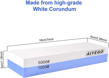 Knife Sharpening Stone, 2 Sided Grit 1000/6000 Whetstone Set with Non-slip Silicone Base for Home Kitchen(Blue&White)