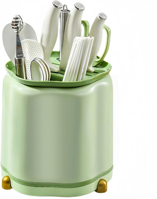 360° Rotating Knife Block,Multifunctional Plastic Kitchen Utensil Holder,Large Capacity Knives Block,Chopsticks Knife Block Utensil Stand for Kitchen Counter (Green)