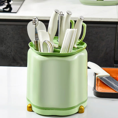 360° Rotating Knife Block,Multifunctional Plastic Kitchen Utensil Holder,Large Capacity Knives Block,Chopsticks Knife Block Utensil Stand for Kitchen Counter (Green)