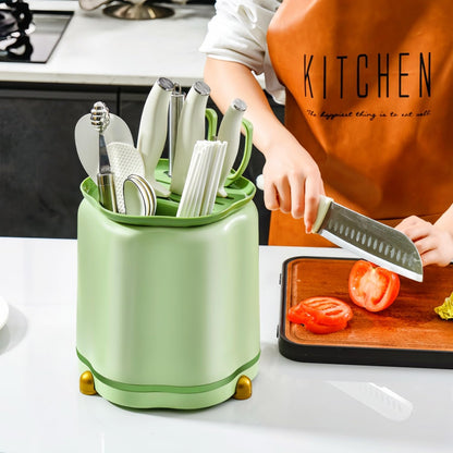 360° Rotating Knife Block,Multifunctional Plastic Kitchen Utensil Holder,Large Capacity Knives Block,Chopsticks Knife Block Utensil Stand for Kitchen Counter (Green)
