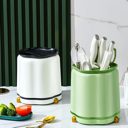 360° Rotating Knife Block,Multifunctional Plastic Kitchen Utensil Holder,Large Capacity Knives Block,Chopsticks Knife Block Utensil Stand for Kitchen Counter (Green)