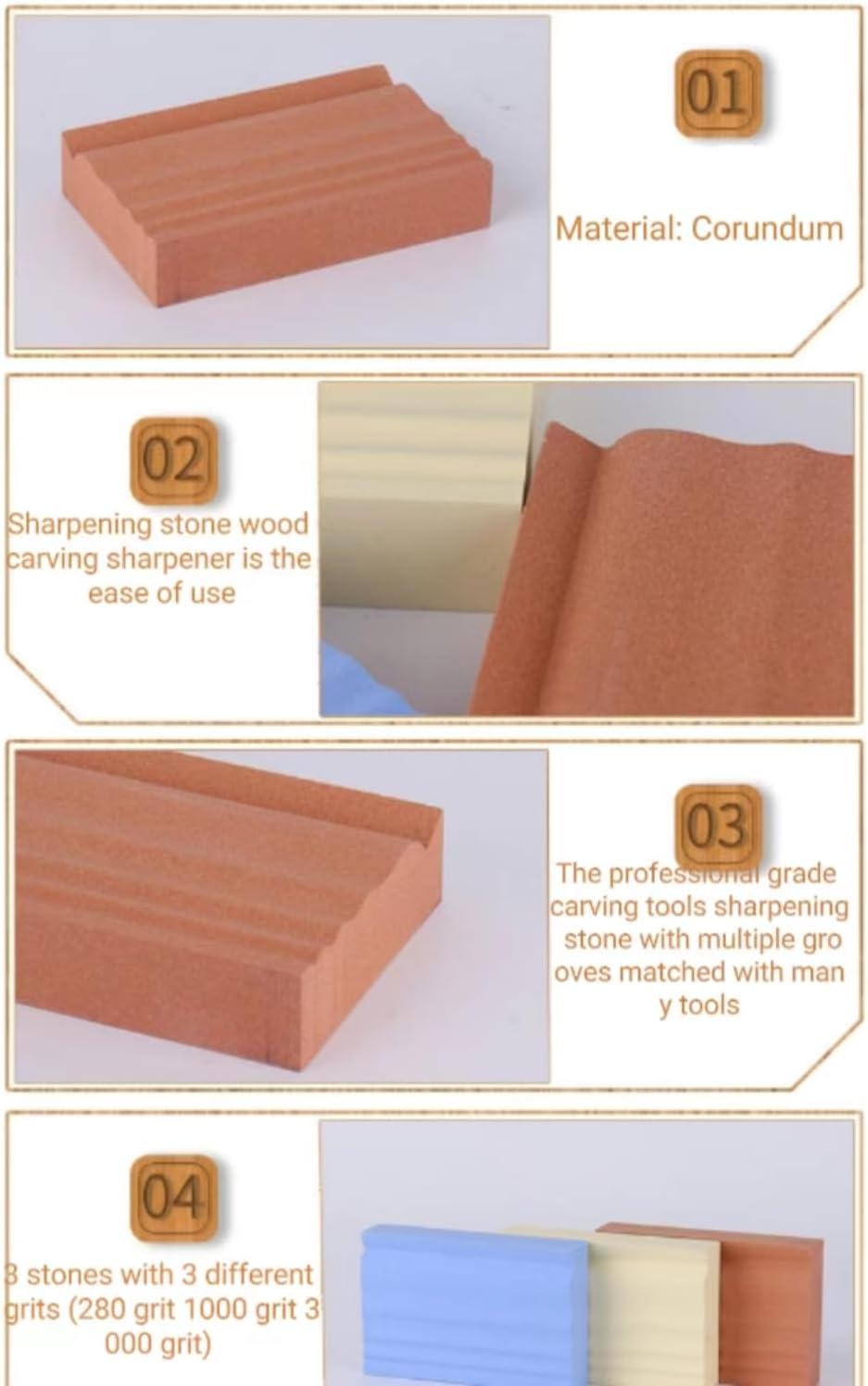 Sharpening Stones for Wood Carving Tools - Whetstones Wood Carvers Sharpener -Gouge Sharpening Stone 280 & 1000 & 3000 Grit