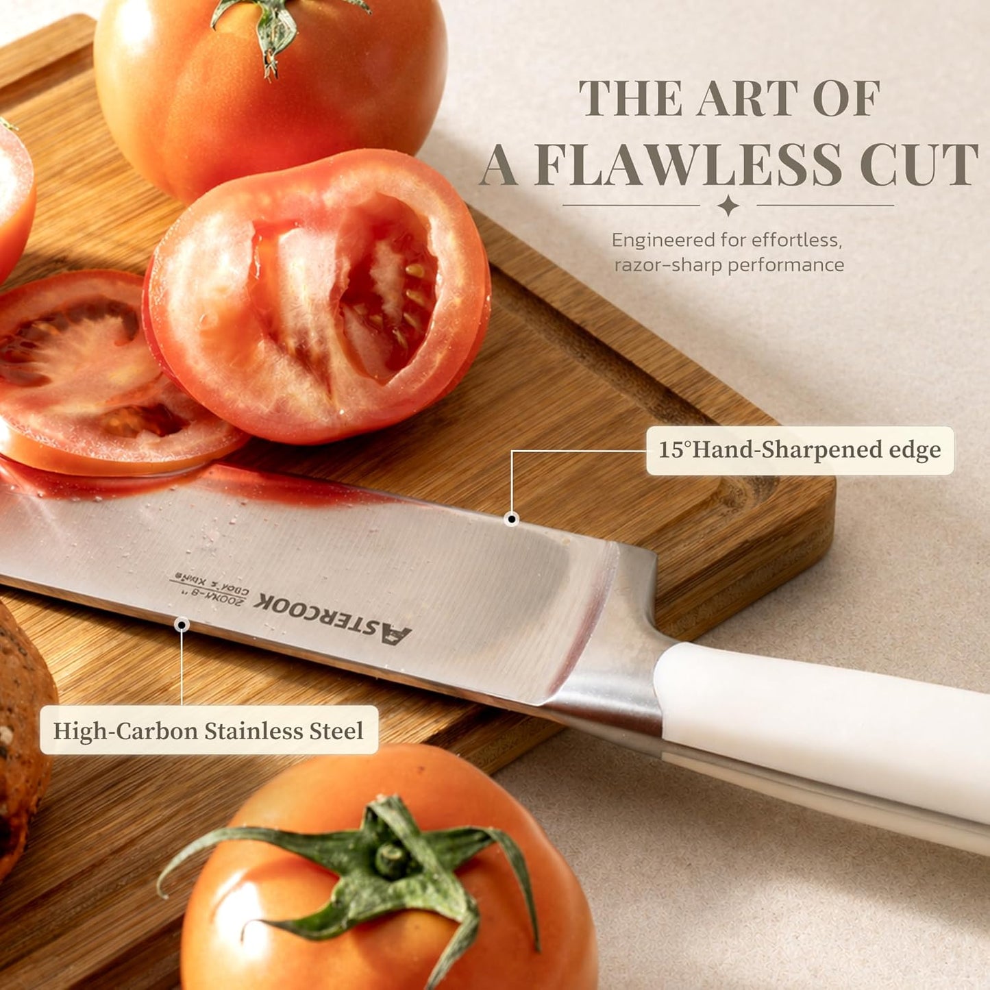 6-Piece Kitchen Knife Set with Soda Can-Inspired Block, Full Tang High Carbon Stainless Steel Knives, Retro Cream Design, Dishwasher Safe Knife Sets & ABS Handles - Perfect Kitchen Gifts