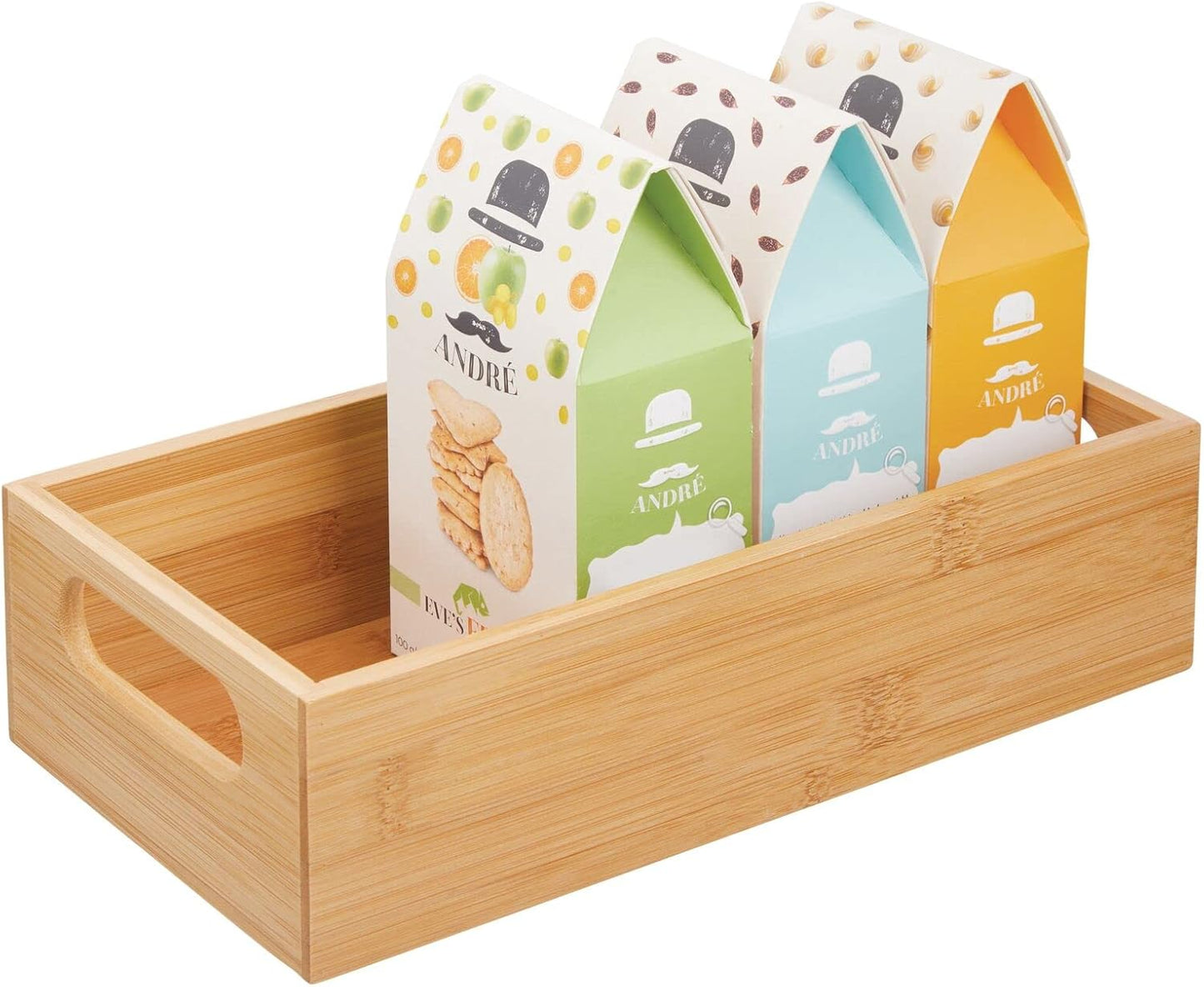 Kitchen Storage Box – Open-Top Bamboo Storage Tray with Handles – Versatile Cupboard Organiser for Shelves, Pantries, Surfaces and Cupboards – Natural