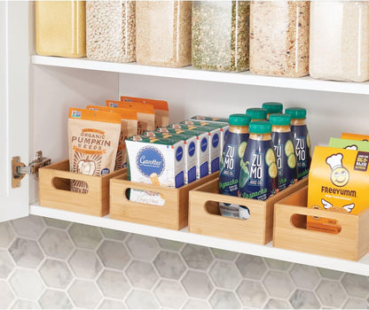 Kitchen Storage Box – Open-Top Bamboo Storage Tray with Handles – Versatile Cupboard Organiser for Shelves, Pantries, Surfaces and Cupboards – Natural
