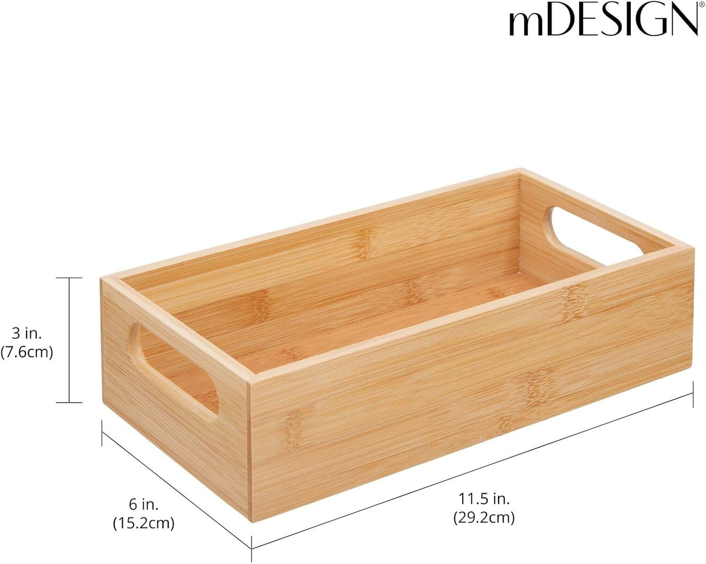 Kitchen Storage Box – Open-Top Bamboo Storage Tray with Handles – Versatile Cupboard Organiser for Shelves, Pantries, Surfaces and Cupboards – Natural