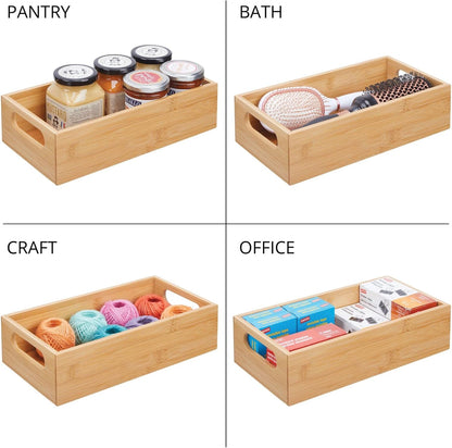Kitchen Storage Box – Open-Top Bamboo Storage Tray with Handles – Versatile Cupboard Organiser for Shelves, Pantries, Surfaces and Cupboards – Natural