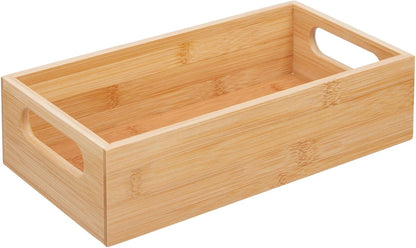 Kitchen Storage Box – Open-Top Bamboo Storage Tray with Handles – Versatile Cupboard Organiser for Shelves, Pantries, Surfaces and Cupboards – Natural