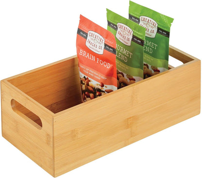 Kitchen Storage Box – Open-Top Bamboo Storage Tray with Handles – Versatile Cupboard Organiser for Shelves, Pantries, Surfaces and Cupboards – Natural
