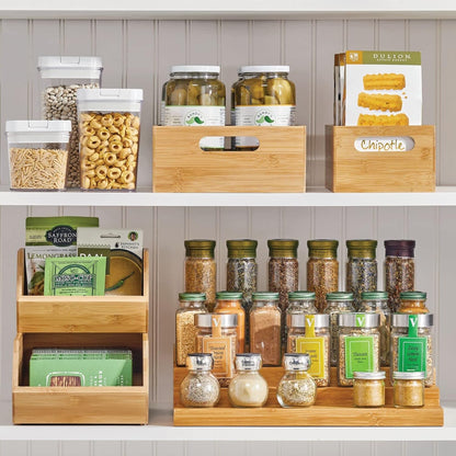 Kitchen Storage Box – Open-Top Bamboo Storage Tray with Handles – Versatile Cupboard Organiser for Shelves, Pantries, Surfaces and Cupboards – Natural