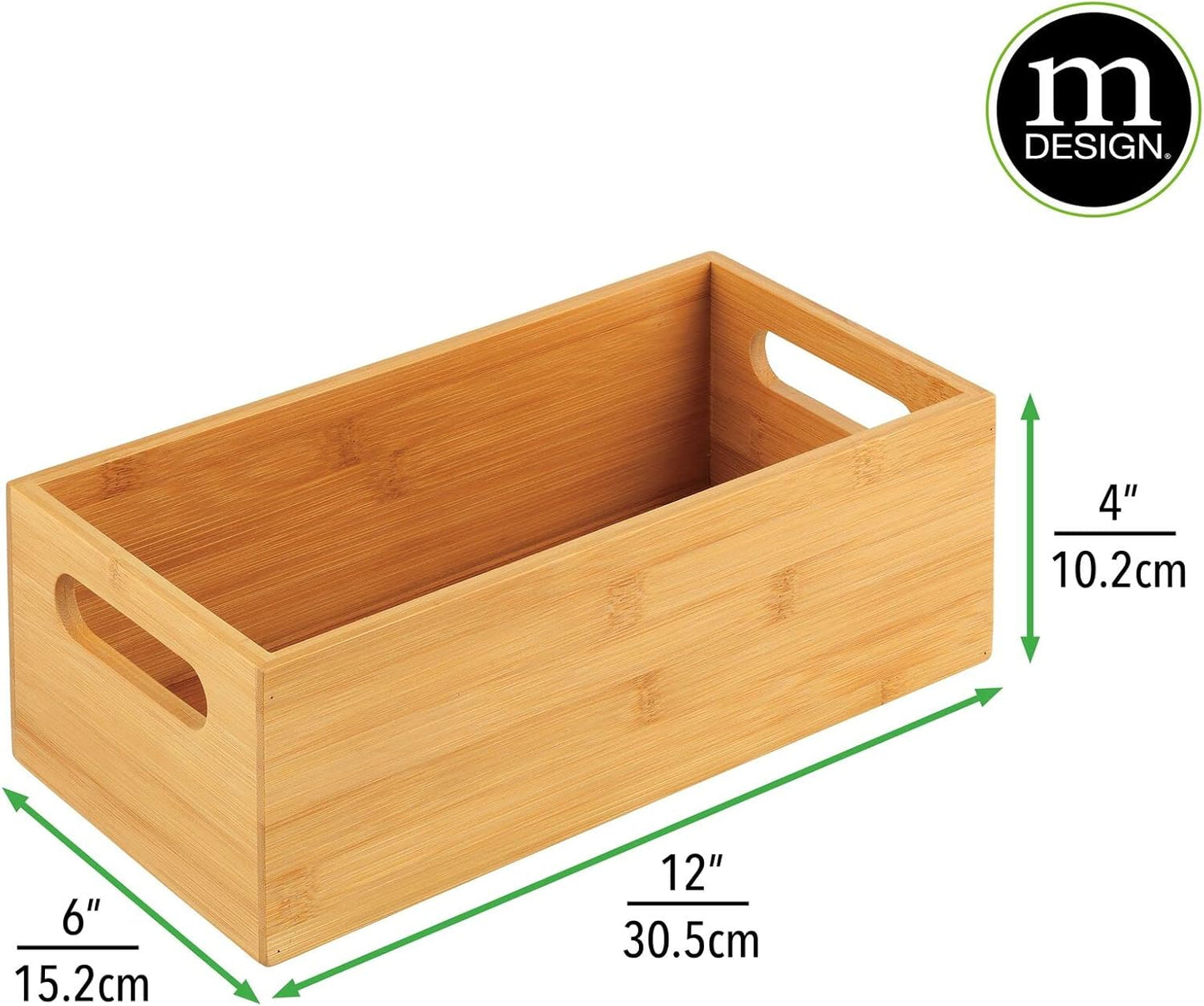 Kitchen Storage Box – Open-Top Bamboo Storage Tray with Handles – Versatile Cupboard Organiser for Shelves, Pantries, Surfaces and Cupboards – Natural