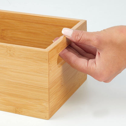 Kitchen Storage Box – Open-Top Bamboo Storage Tray with Handles – Versatile Cupboard Organiser for Shelves, Pantries, Surfaces and Cupboards – Natural