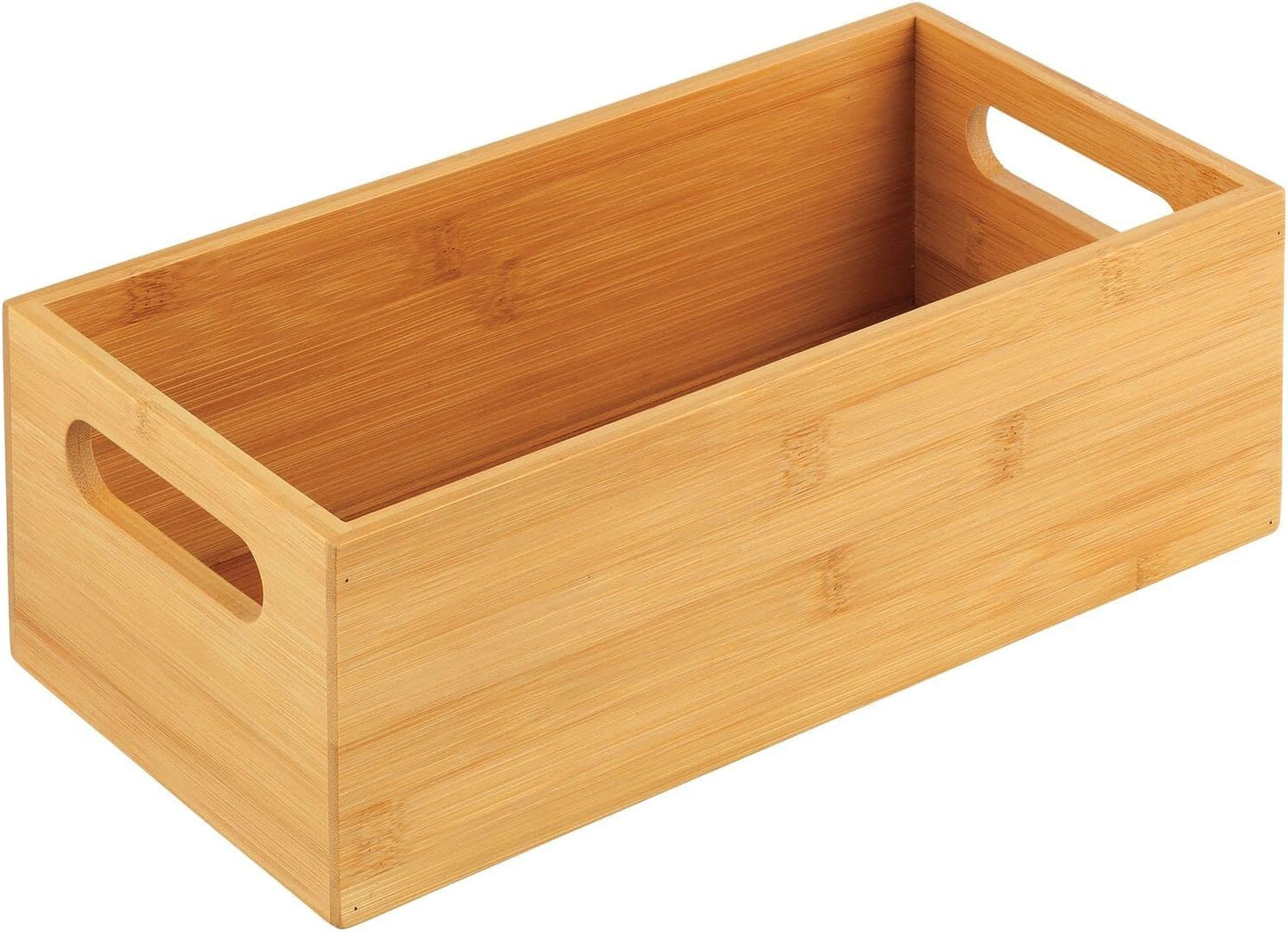 Kitchen Storage Box – Open-Top Bamboo Storage Tray with Handles – Versatile Cupboard Organiser for Shelves, Pantries, Surfaces and Cupboards – Natural
