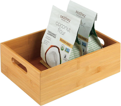 Kitchen Storage Box – Open-Top Bamboo Storage Tray with Handles – Versatile Cupboard Organiser for Shelves, Pantries, Surfaces and Cupboards – Natural