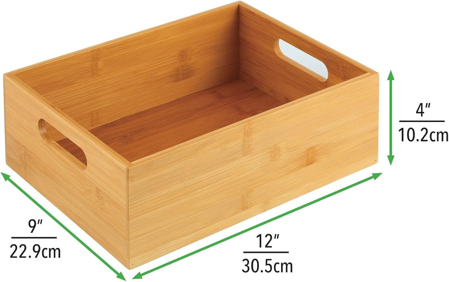Kitchen Storage Box – Open-Top Bamboo Storage Tray with Handles – Versatile Cupboard Organiser for Shelves, Pantries, Surfaces and Cupboards – Natural