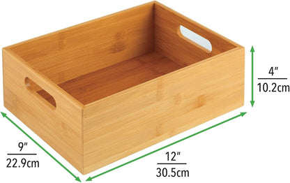Kitchen Storage Box – Open-Top Bamboo Storage Tray with Handles – Versatile Cupboard Organiser for Shelves, Pantries, Surfaces and Cupboards – Natural