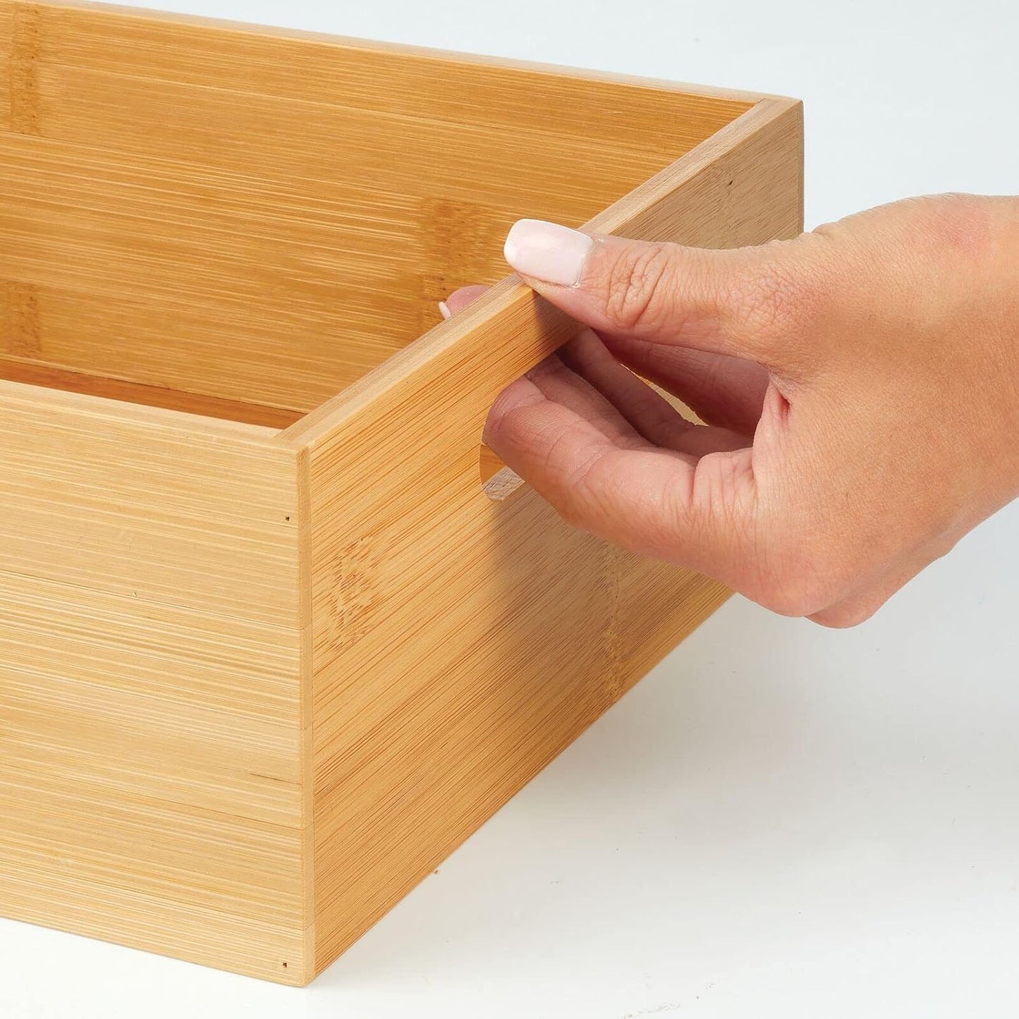 Kitchen Storage Box – Open-Top Bamboo Storage Tray with Handles – Versatile Cupboard Organiser for Shelves, Pantries, Surfaces and Cupboards – Natural