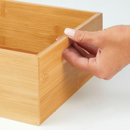 Kitchen Storage Box – Open-Top Bamboo Storage Tray with Handles – Versatile Cupboard Organiser for Shelves, Pantries, Surfaces and Cupboards – Natural