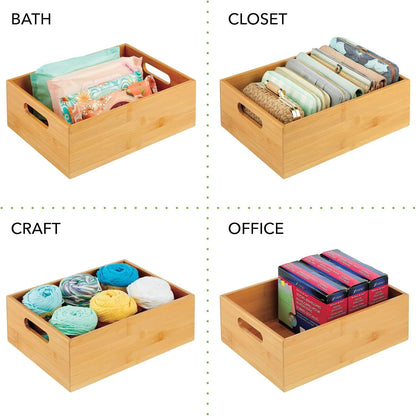 Kitchen Storage Box – Open-Top Bamboo Storage Tray with Handles – Versatile Cupboard Organiser for Shelves, Pantries, Surfaces and Cupboards – Natural
