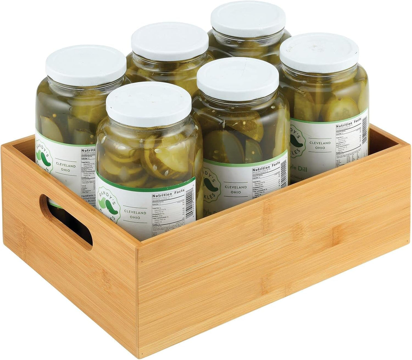 Kitchen Storage Box – Open-Top Bamboo Storage Tray with Handles – Versatile Cupboard Organiser for Shelves, Pantries, Surfaces and Cupboards – Natural