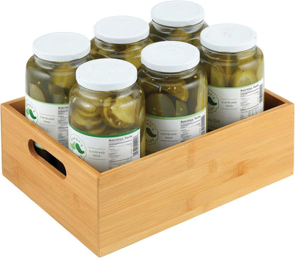 Kitchen Storage Box – Open-Top Bamboo Storage Tray with Handles – Versatile Cupboard Organiser for Shelves, Pantries, Surfaces and Cupboards – Natural