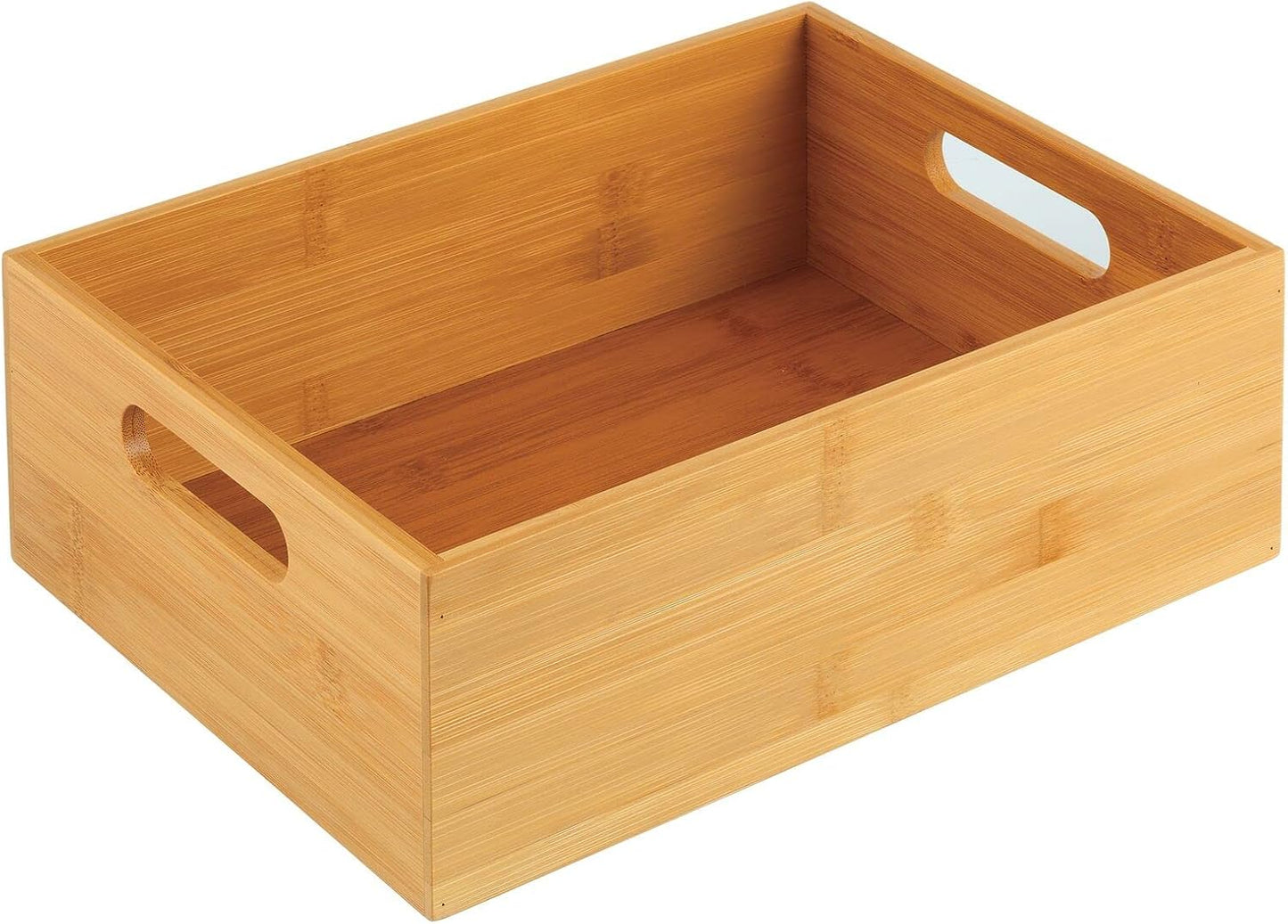 Kitchen Storage Box – Open-Top Bamboo Storage Tray with Handles – Versatile Cupboard Organiser for Shelves, Pantries, Surfaces and Cupboards – Natural
