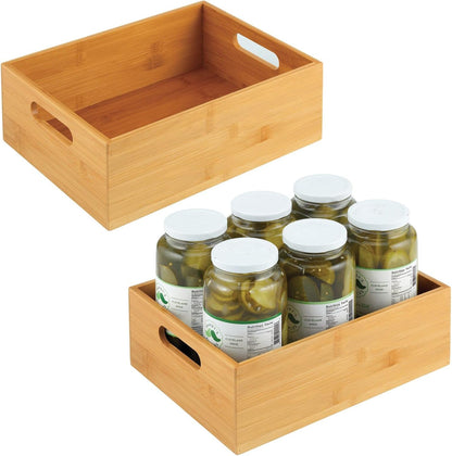 Kitchen Storage Box – Open-Top Bamboo Storage Tray with Handles – Versatile Cupboard Organiser for Shelves, Pantries, Surfaces and Cupboards – Natural