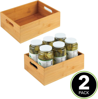 Kitchen Storage Box – Open-Top Bamboo Storage Tray with Handles – Versatile Cupboard Organiser for Shelves, Pantries, Surfaces and Cupboards – Natural