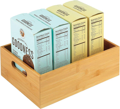 Kitchen Storage Box – Open-Top Bamboo Storage Tray with Handles – Versatile Cupboard Organiser for Shelves, Pantries, Surfaces and Cupboards – Natural