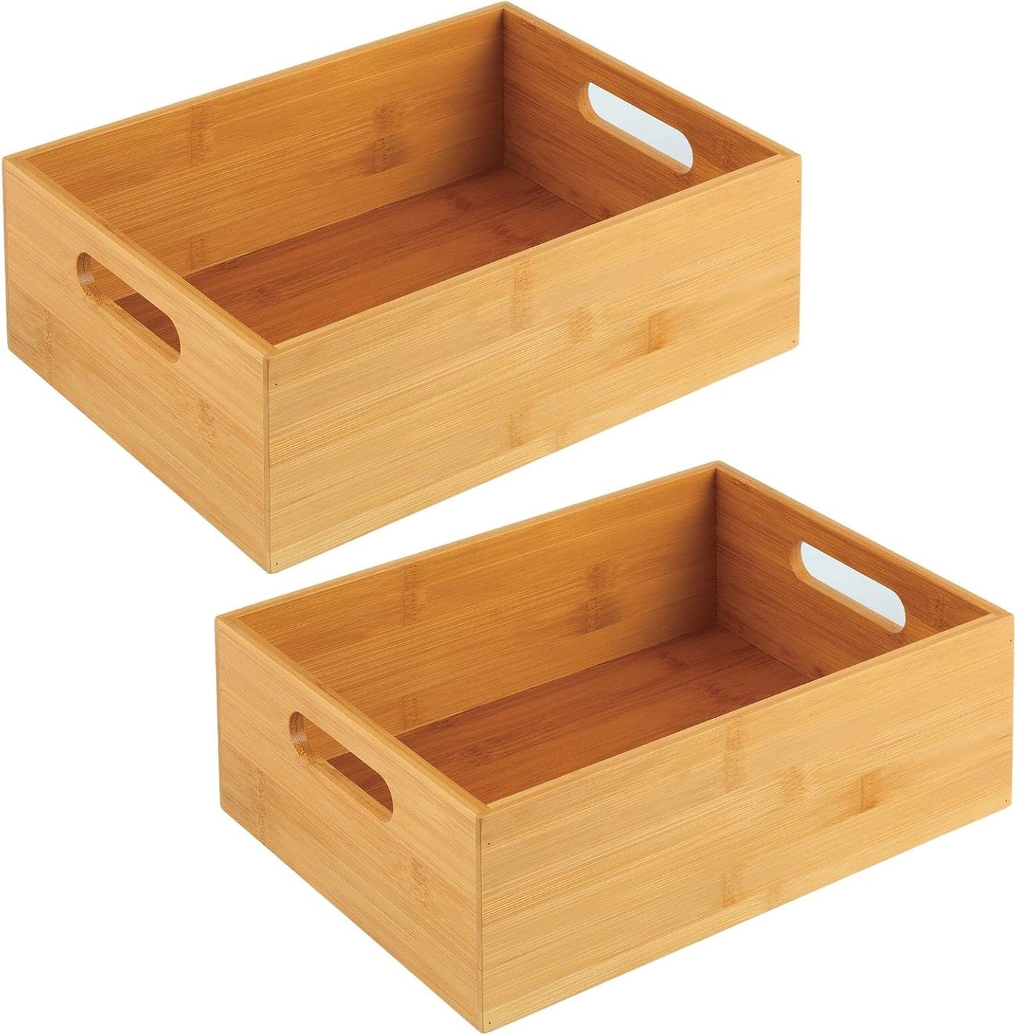Kitchen Storage Box – Open-Top Bamboo Storage Tray with Handles – Versatile Cupboard Organiser for Shelves, Pantries, Surfaces and Cupboards – Natural