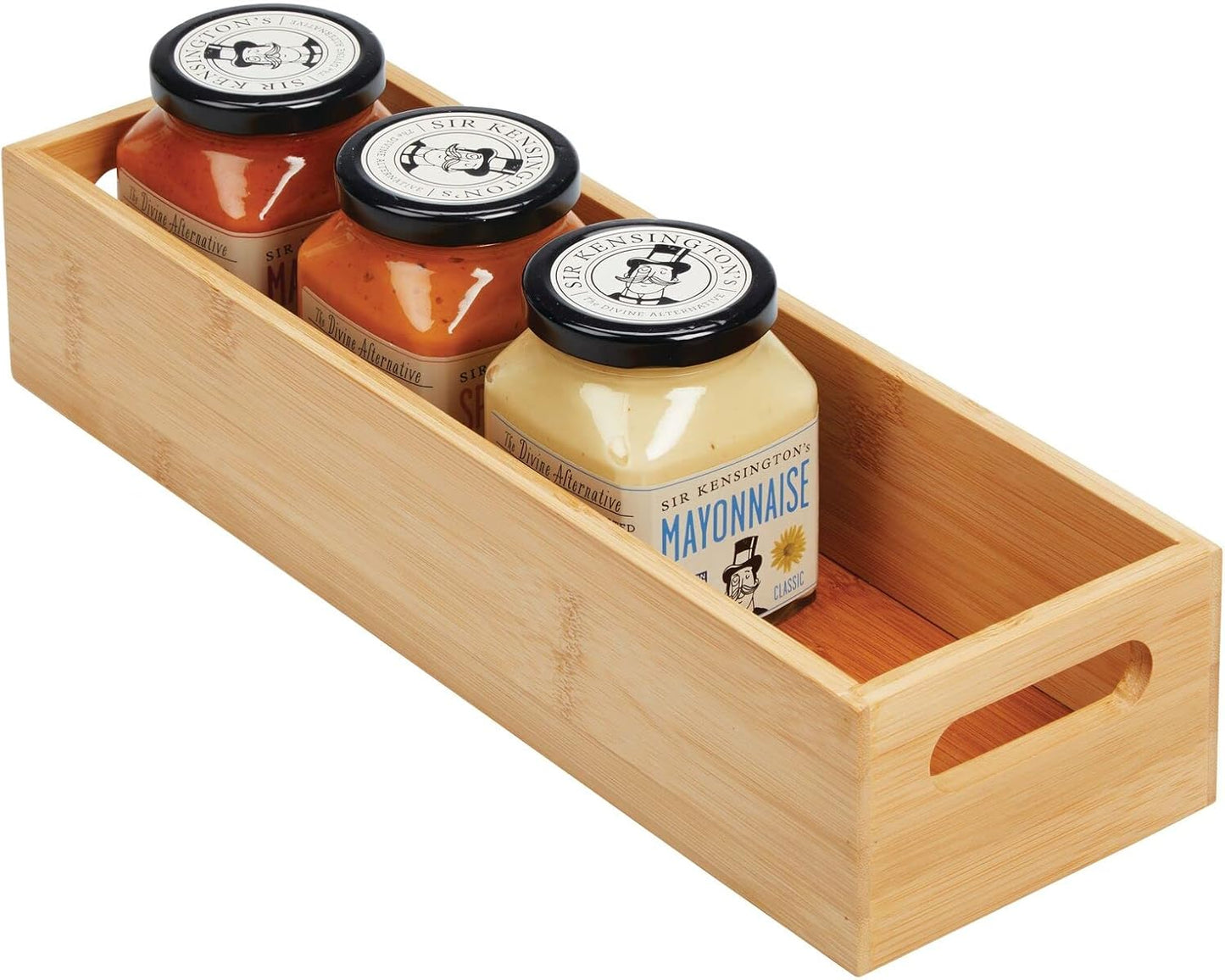 Kitchen Storage Box – Open-Top Bamboo Storage Tray with Handles – Versatile Cupboard Organiser for Shelves, Pantries, Surfaces and Cupboards – Natural