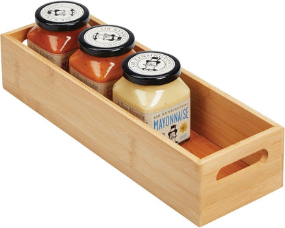 Kitchen Storage Box – Open-Top Bamboo Storage Tray with Handles – Versatile Cupboard Organiser for Shelves, Pantries, Surfaces and Cupboards – Natural