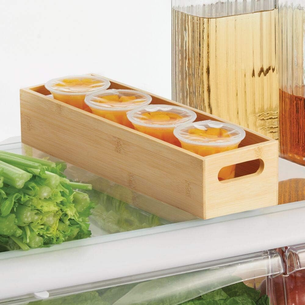 Kitchen Storage Box – Open-Top Bamboo Storage Tray with Handles – Versatile Cupboard Organiser for Shelves, Pantries, Surfaces and Cupboards – Natural