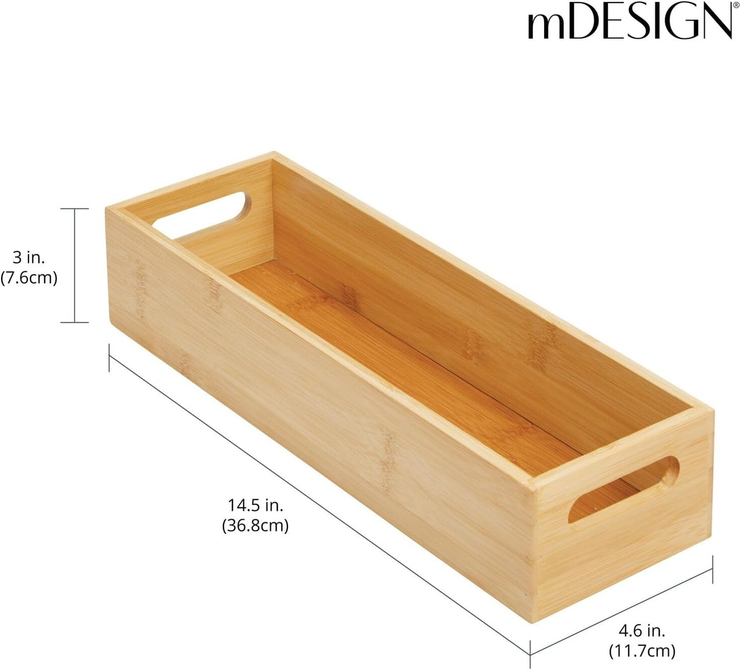 Kitchen Storage Box – Open-Top Bamboo Storage Tray with Handles – Versatile Cupboard Organiser for Shelves, Pantries, Surfaces and Cupboards – Natural