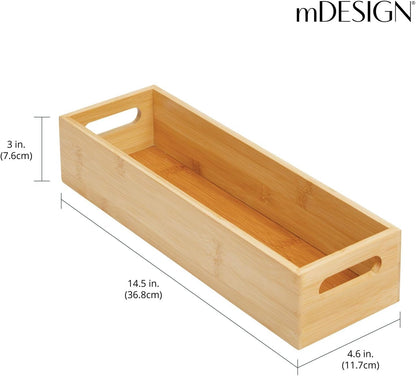 Kitchen Storage Box – Open-Top Bamboo Storage Tray with Handles – Versatile Cupboard Organiser for Shelves, Pantries, Surfaces and Cupboards – Natural