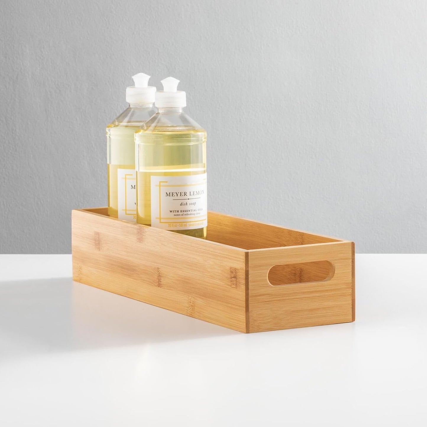 Kitchen Storage Box – Open-Top Bamboo Storage Tray with Handles – Versatile Cupboard Organiser for Shelves, Pantries, Surfaces and Cupboards – Natural