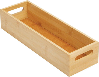 Kitchen Storage Box – Open-Top Bamboo Storage Tray with Handles – Versatile Cupboard Organiser for Shelves, Pantries, Surfaces and Cupboards – Natural
