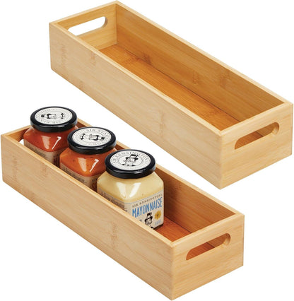 Kitchen Storage Box – Open-Top Bamboo Storage Tray with Handles – Versatile Cupboard Organiser for Shelves, Pantries, Surfaces and Cupboards – Natural