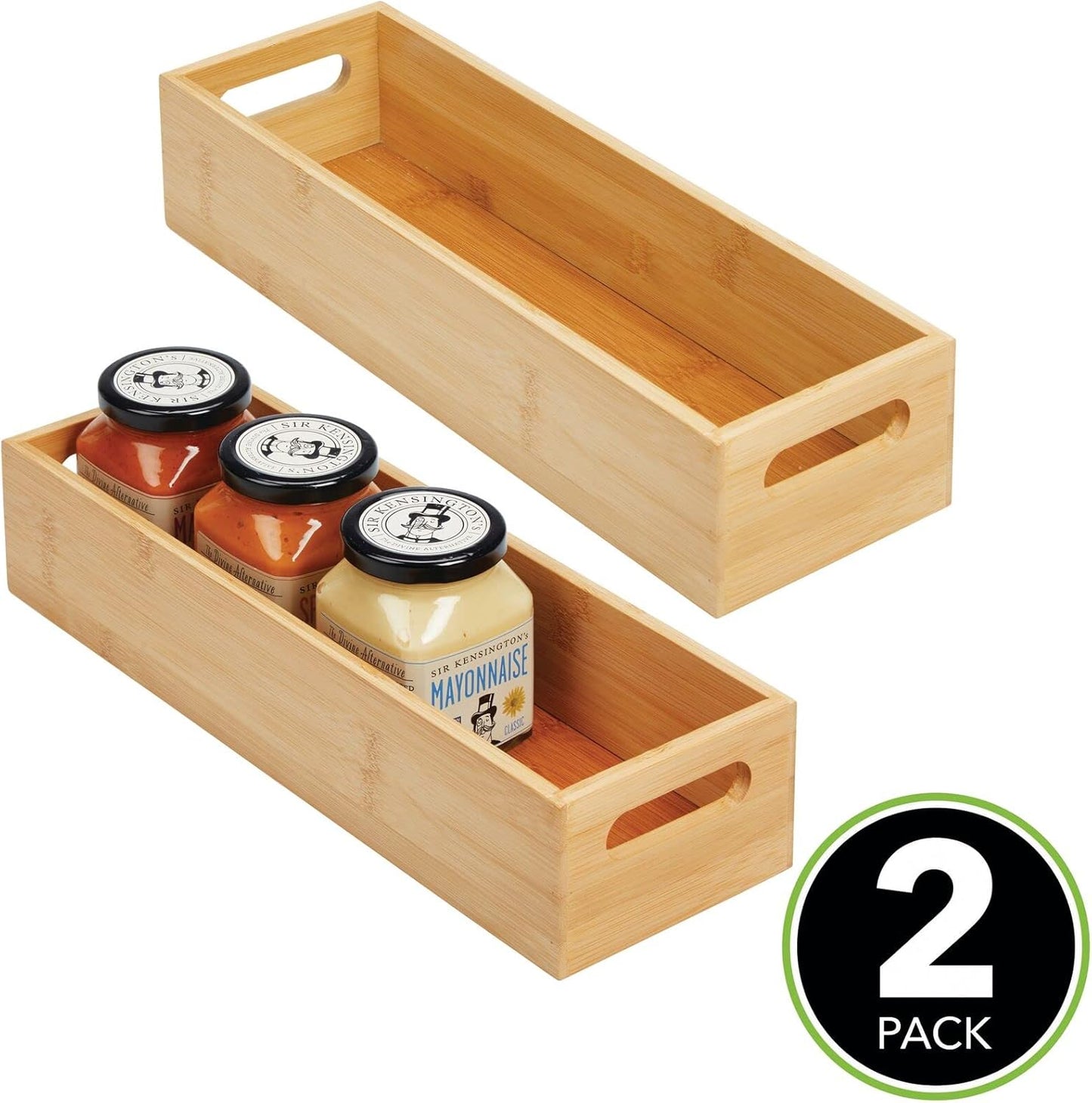 Kitchen Storage Box – Open-Top Bamboo Storage Tray with Handles – Versatile Cupboard Organiser for Shelves, Pantries, Surfaces and Cupboards – Natural