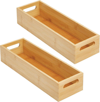 Kitchen Storage Box – Open-Top Bamboo Storage Tray with Handles – Versatile Cupboard Organiser for Shelves, Pantries, Surfaces and Cupboards – Natural