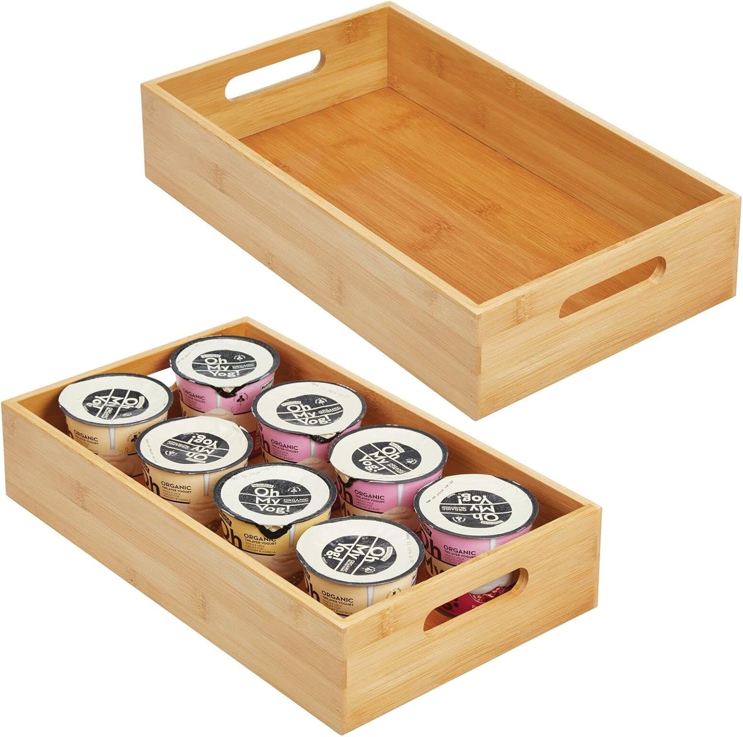 Kitchen Storage Box – Open-Top Bamboo Storage Tray with Handles – Versatile Cupboard Organiser for Shelves, Pantries, Surfaces and Cupboards – Natural