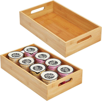 Kitchen Storage Box – Open-Top Bamboo Storage Tray with Handles – Versatile Cupboard Organiser for Shelves, Pantries, Surfaces and Cupboards – Natural