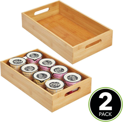 Kitchen Storage Box – Open-Top Bamboo Storage Tray with Handles – Versatile Cupboard Organiser for Shelves, Pantries, Surfaces and Cupboards – Natural