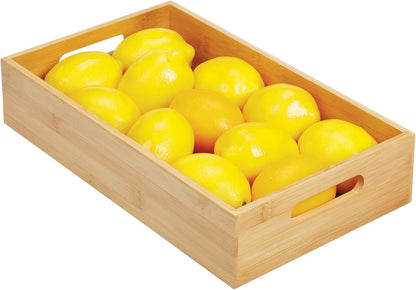 Kitchen Storage Box – Open-Top Bamboo Storage Tray with Handles – Versatile Cupboard Organiser for Shelves, Pantries, Surfaces and Cupboards – Natural