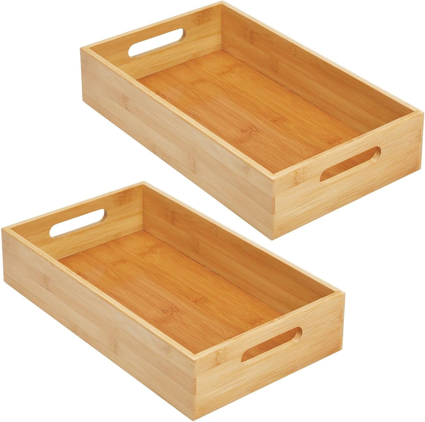 Kitchen Storage Box – Open-Top Bamboo Storage Tray with Handles – Versatile Cupboard Organiser for Shelves, Pantries, Surfaces and Cupboards – Natural