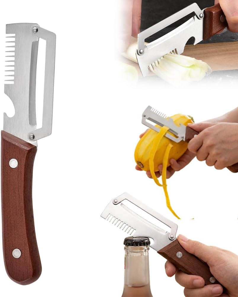 Multifunctional Vegetable Peeler, 2026 New 3 in 1 Stainless Steel Blade Peeler for Kitchen with Wooden Handle and Bottle Opener, Ultra-Sharp Peelers Kitchen Tool for Fruits and Vegetables (1)