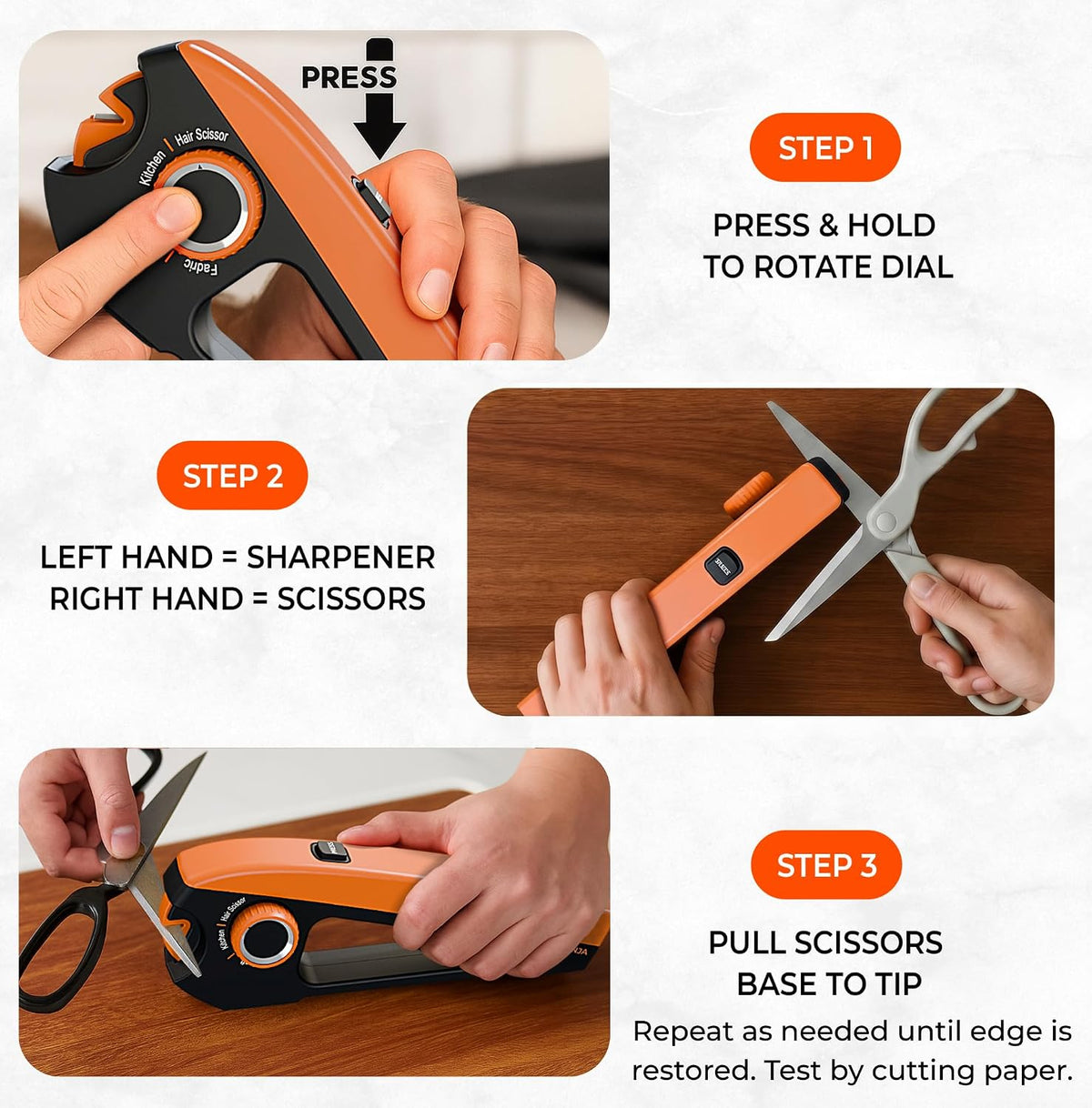Scissors Sharpener Tool – 4 Angle Settings, Easy Manual Use | For Kitchen, Fabric, Sewing, Craft & Straight Hair Scissors – Quick, Right-Hand Sharpening