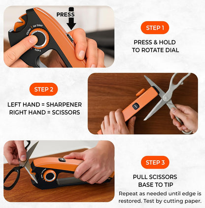 Scissors Sharpener Tool – 4 Angle Settings, Easy Manual Use | For Kitchen, Fabric, Sewing, Craft & Straight Hair Scissors – Quick, Right-Hand Sharpening