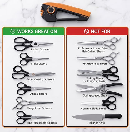 Scissors Sharpener Tool – 4 Angle Settings, Easy Manual Use | For Kitchen, Fabric, Sewing, Craft & Straight Hair Scissors – Quick, Right-Hand Sharpening